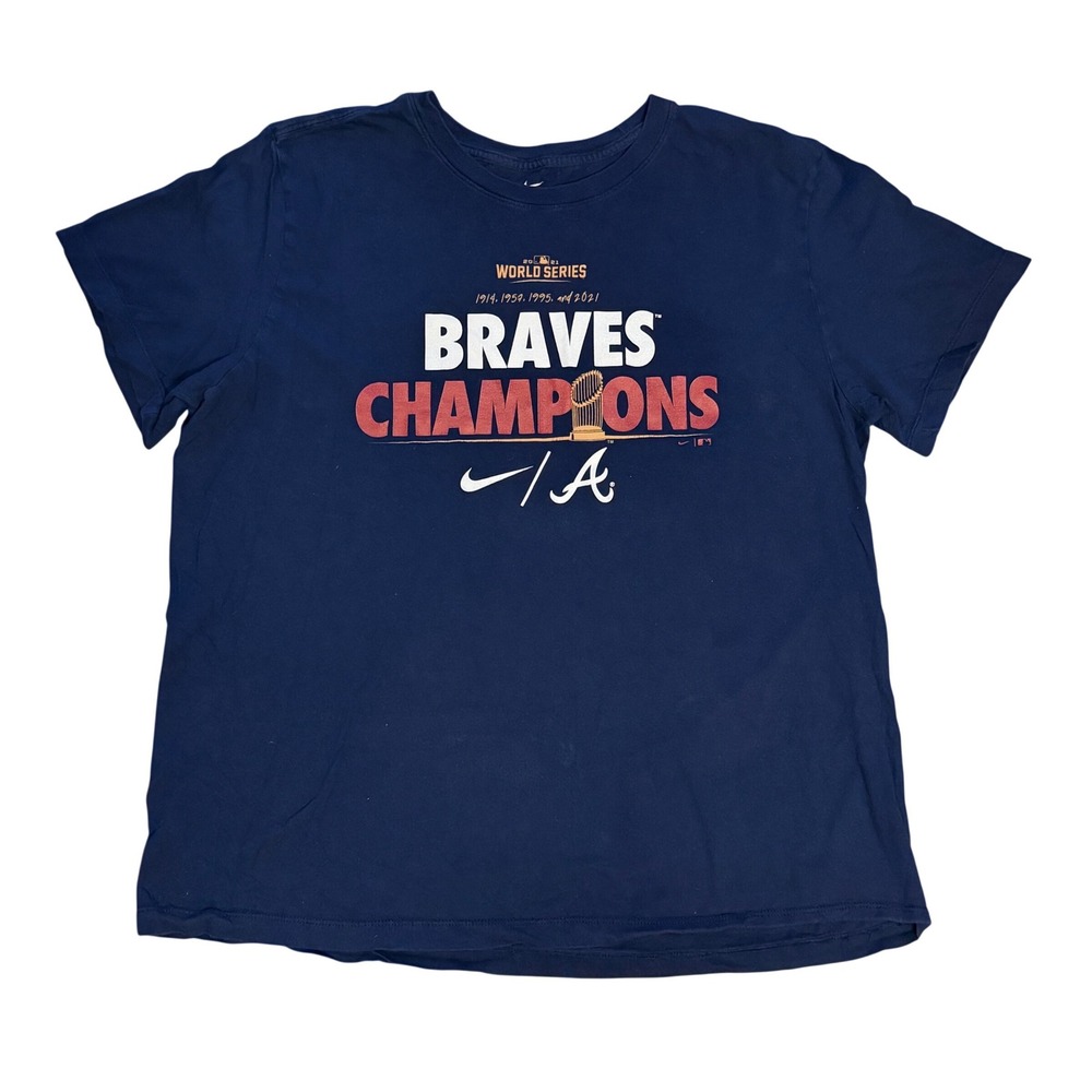 Nike Atlanta Braves 2021 World Series Champions T-Shirt Mens XL Navy Blue MLB